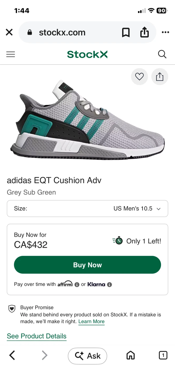 adidas EQT Cushion Adv Grey Sub Green