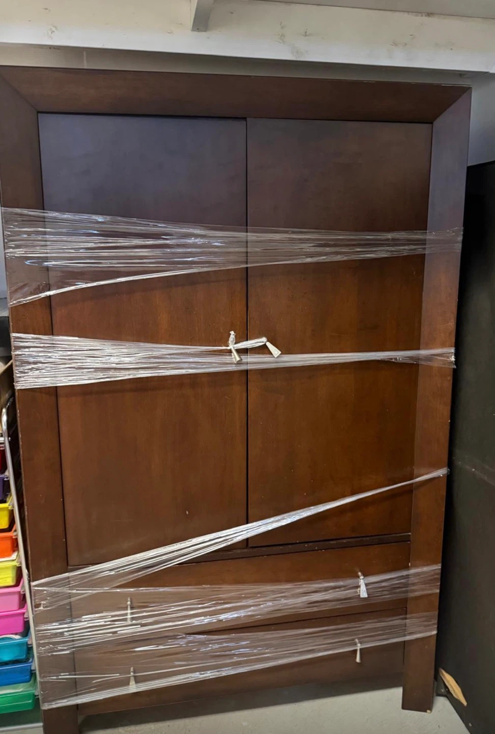 Dark Wood Armoire with Lower Drawers