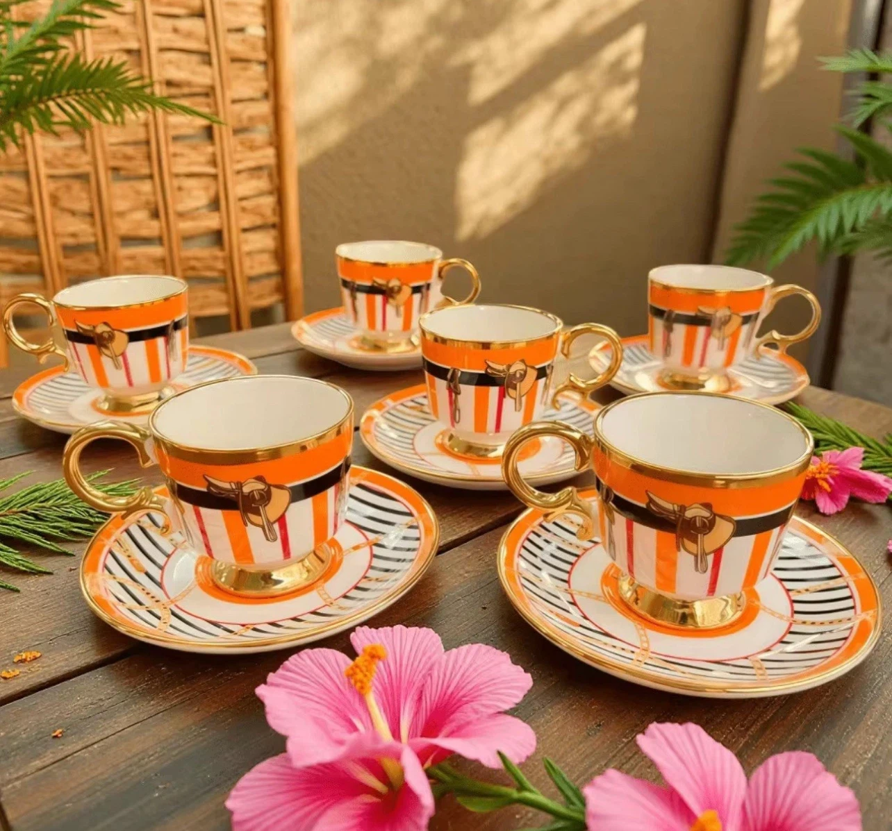 Set of 6 Espresso Cups and Saucers