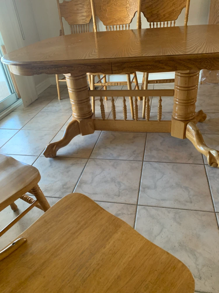 Oak dining table set with chairs