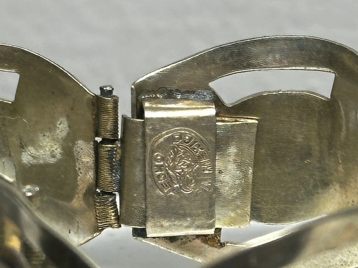 1950s Signed Mexican Silver Obsidian Link Bracelet - photo 5