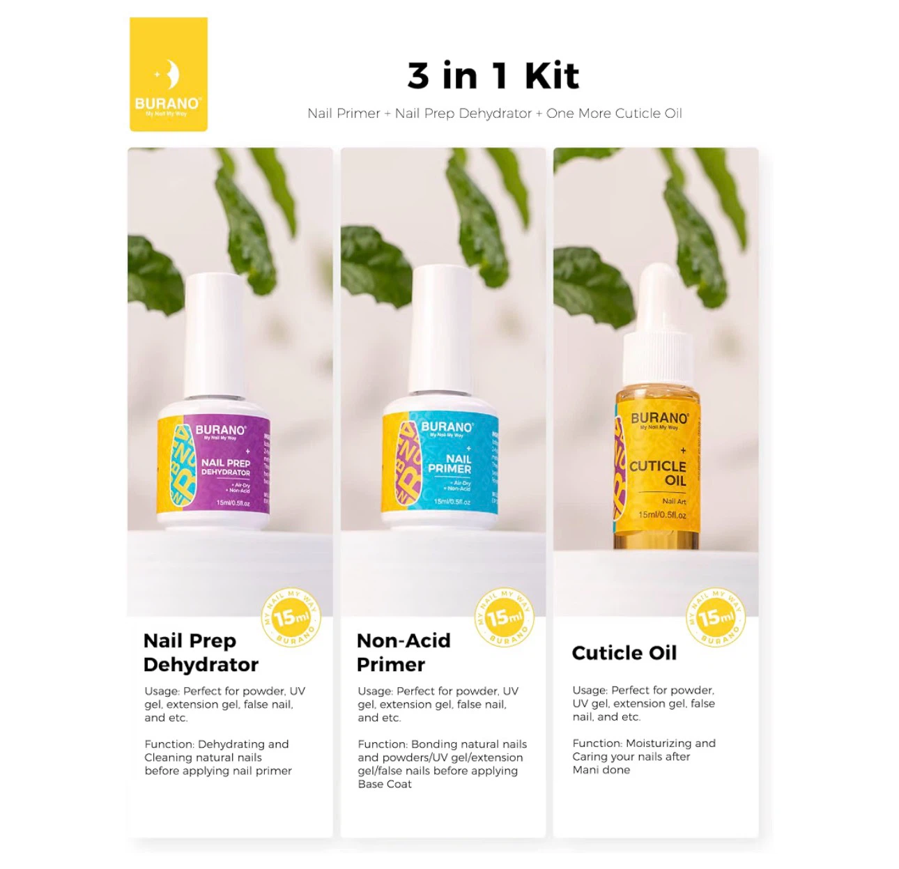 BURANO 3-in-1 Nail Prep and Primer Kit - photo 2