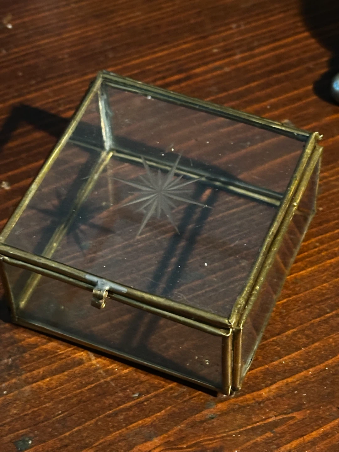 Vintage Brass Etched Glass Starburst Trinket Box