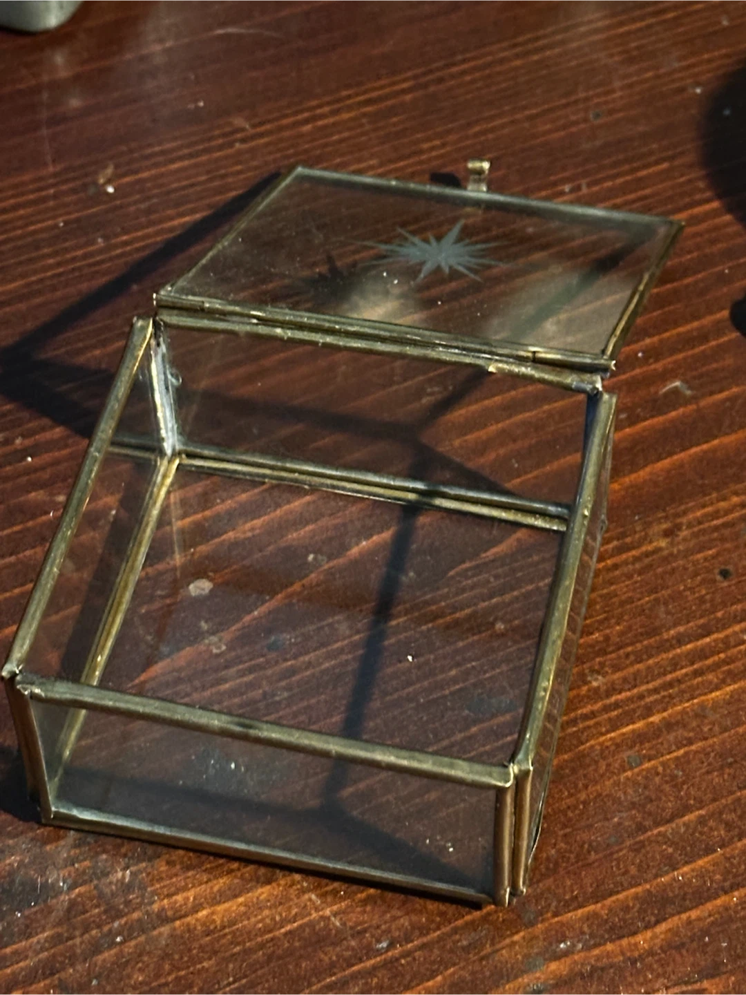 Vintage Brass Etched Glass Starburst Trinket Box - photo 2