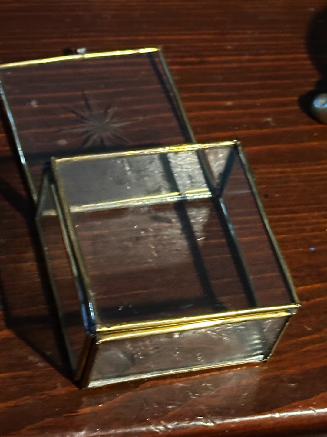 Vintage Brass Etched Glass Starburst Trinket Box - photo 3