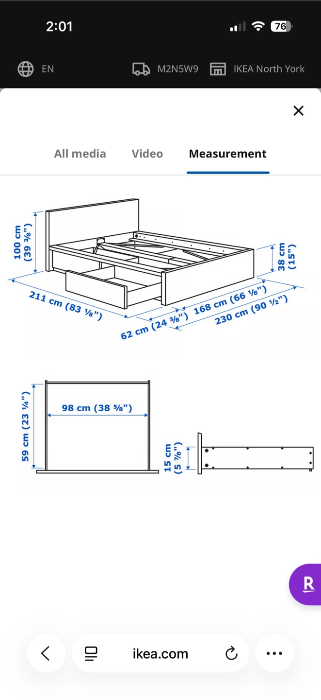 IKEA Malm Queen Bed Frame and mattress with 4 Storage Drawers - photo 2