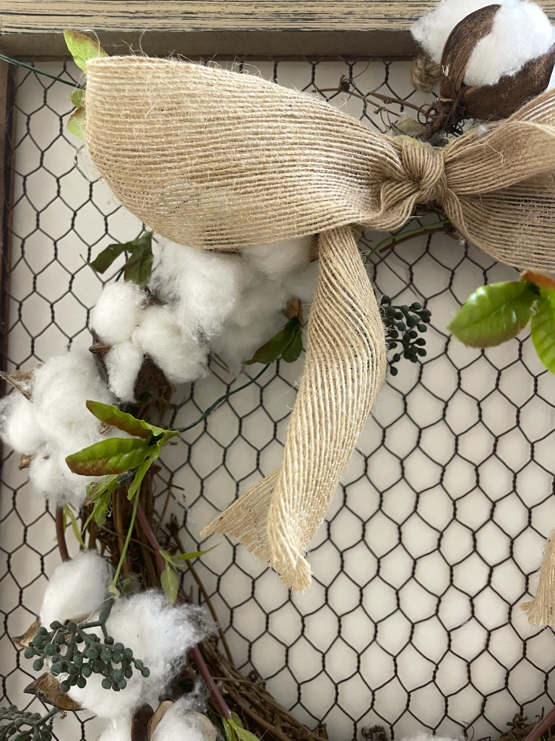 PIER 1 Imports Cotton Wreath with Burlap Bow Wood Frame - photo 2