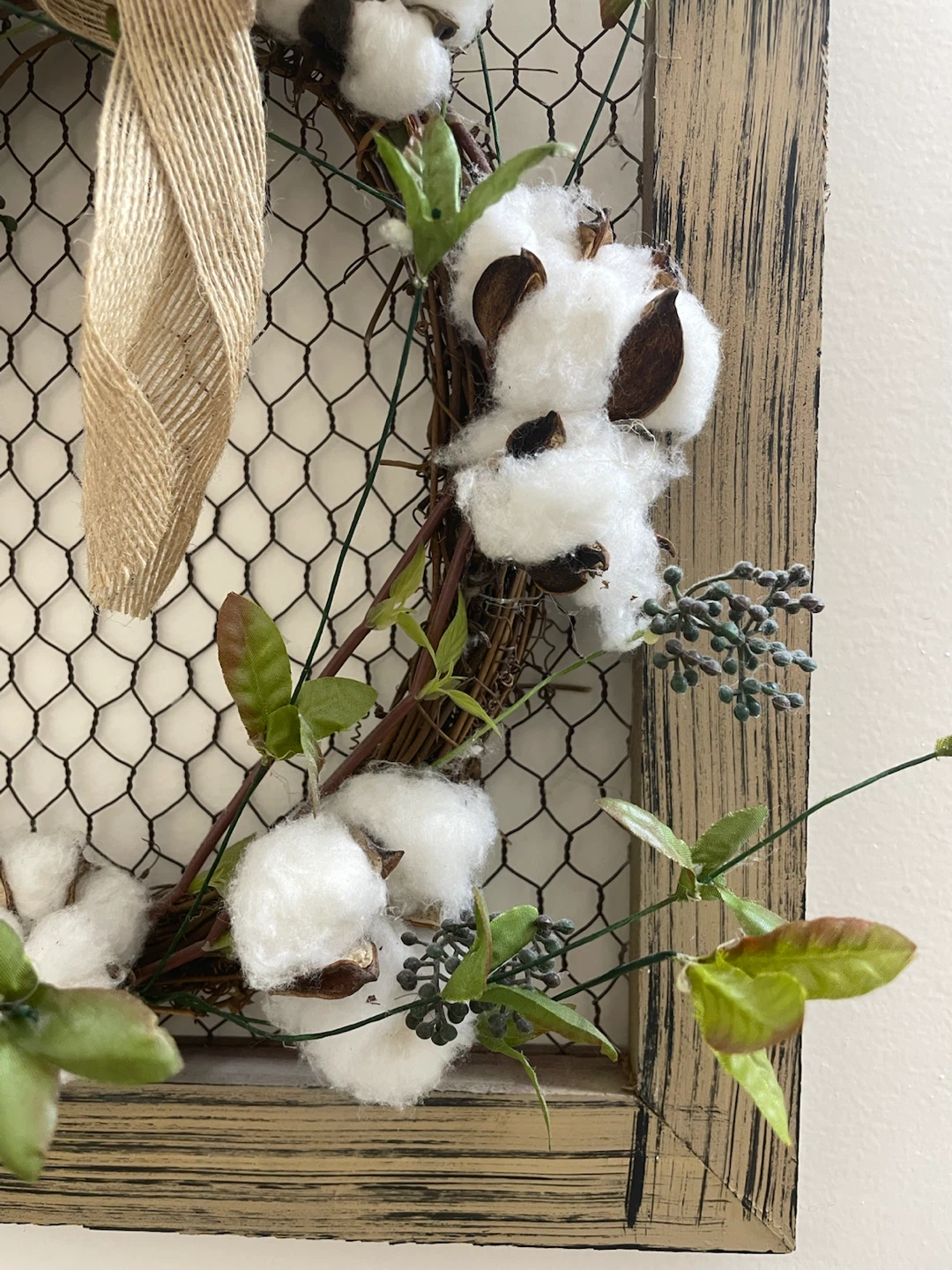 PIER 1 Imports Cotton Wreath with Burlap Bow Wood Frame - photo 3