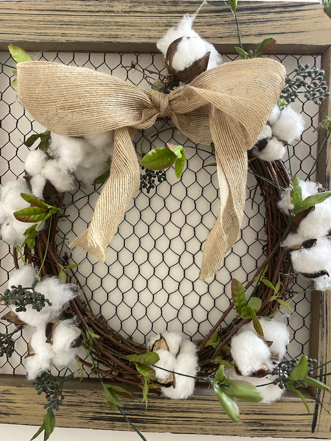 PIER 1 Imports Cotton Wreath with Burlap Bow Wood Frame - photo 4