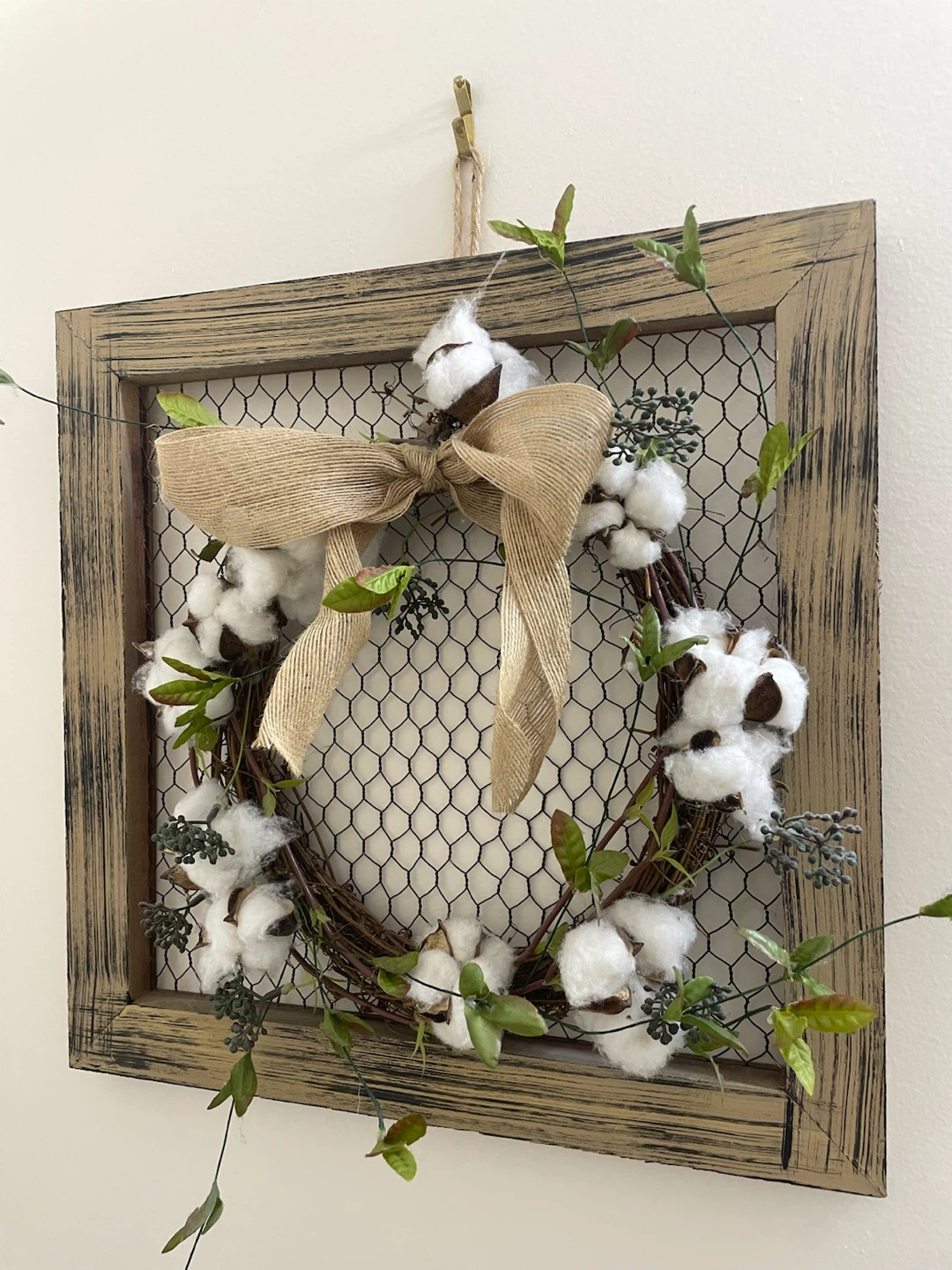PIER 1 Imports Cotton Wreath with Burlap Bow Wood Frame - photo 5