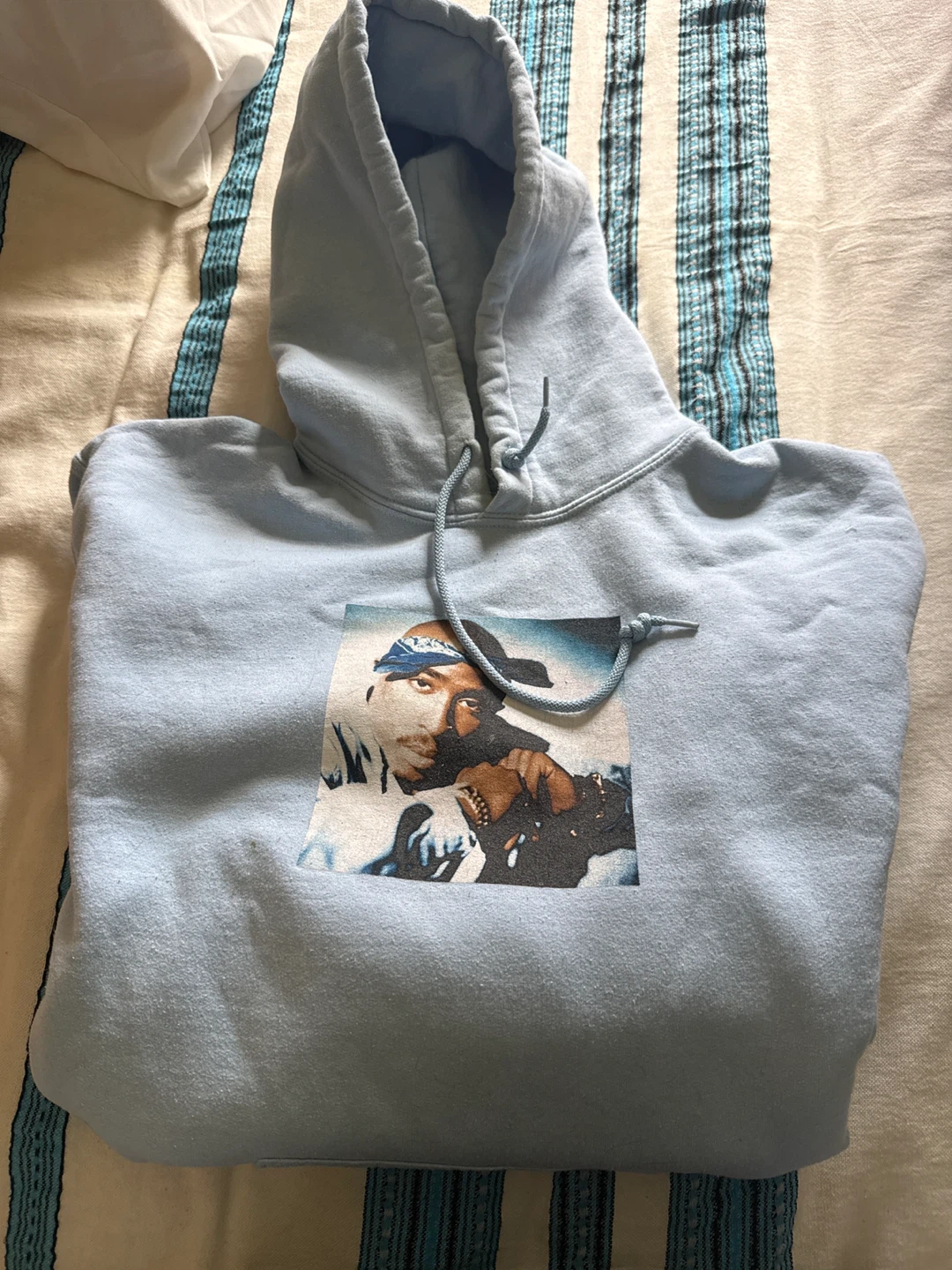 Light Blue Tupac Graphic Hoodie