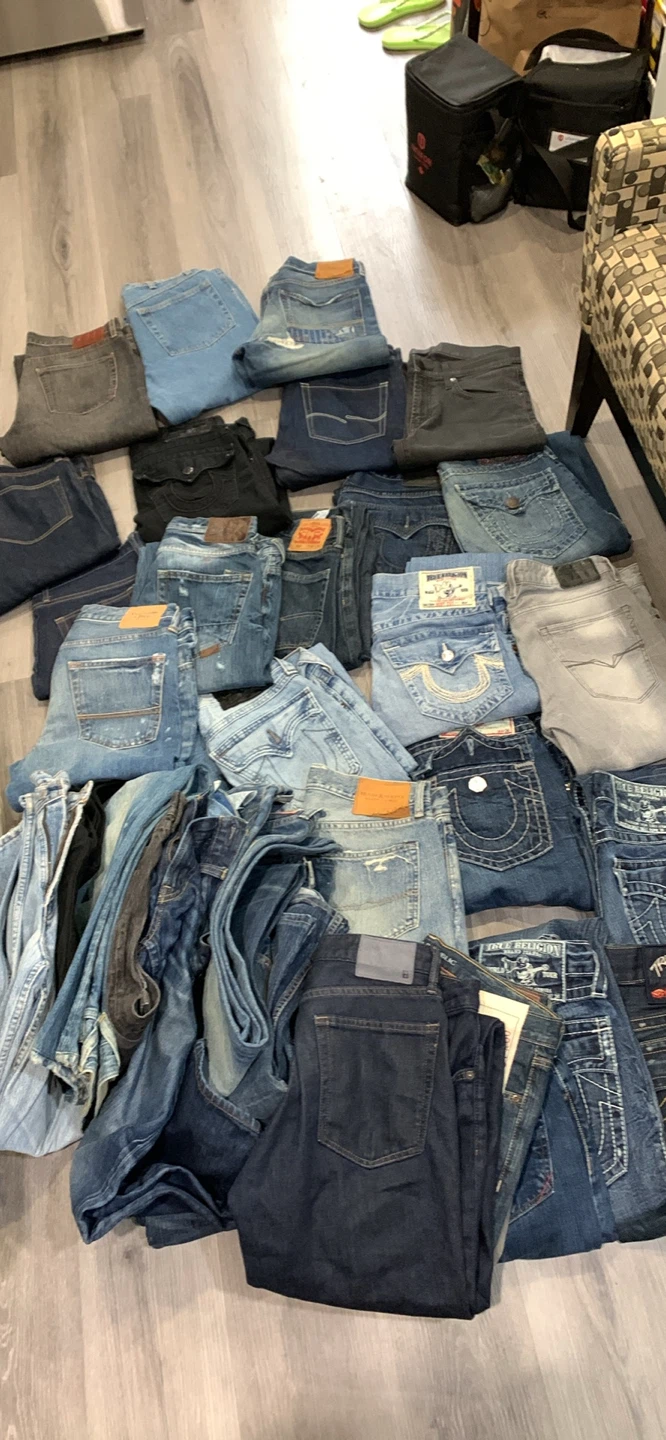 Assorted Men's Jeans Including True Religion and Levi's