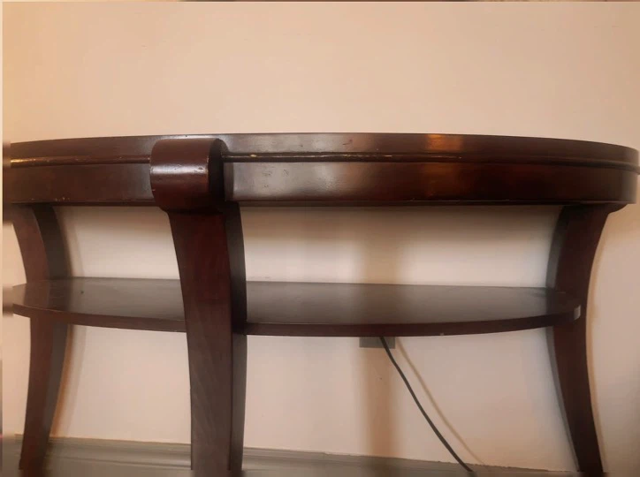 Half-moon wooden table with glass top - photo 2
