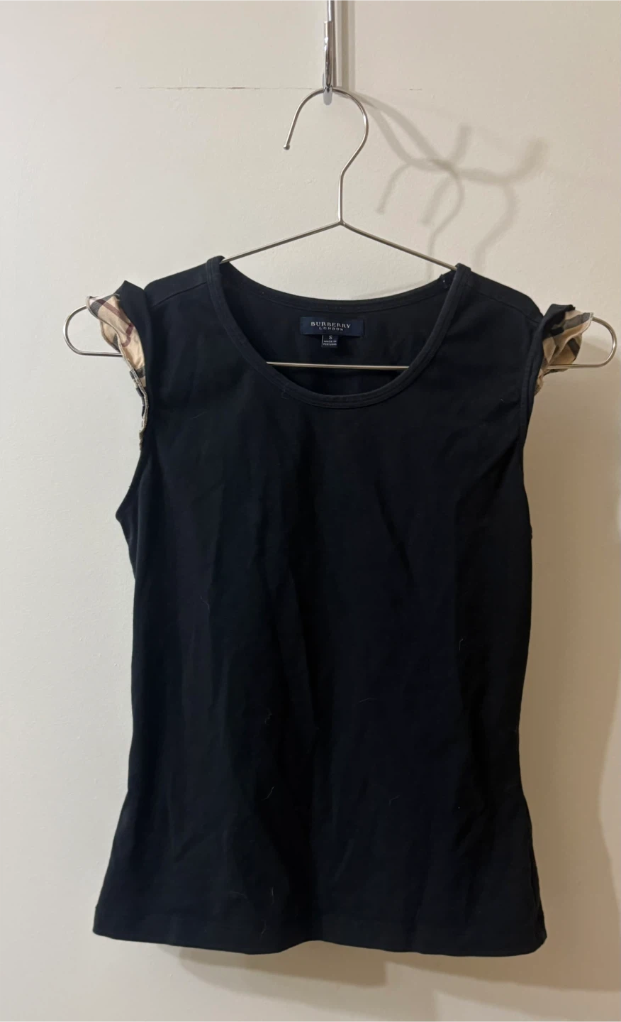 Authentic Burberry Ruffle Sleeve Check T-Shirt  Small