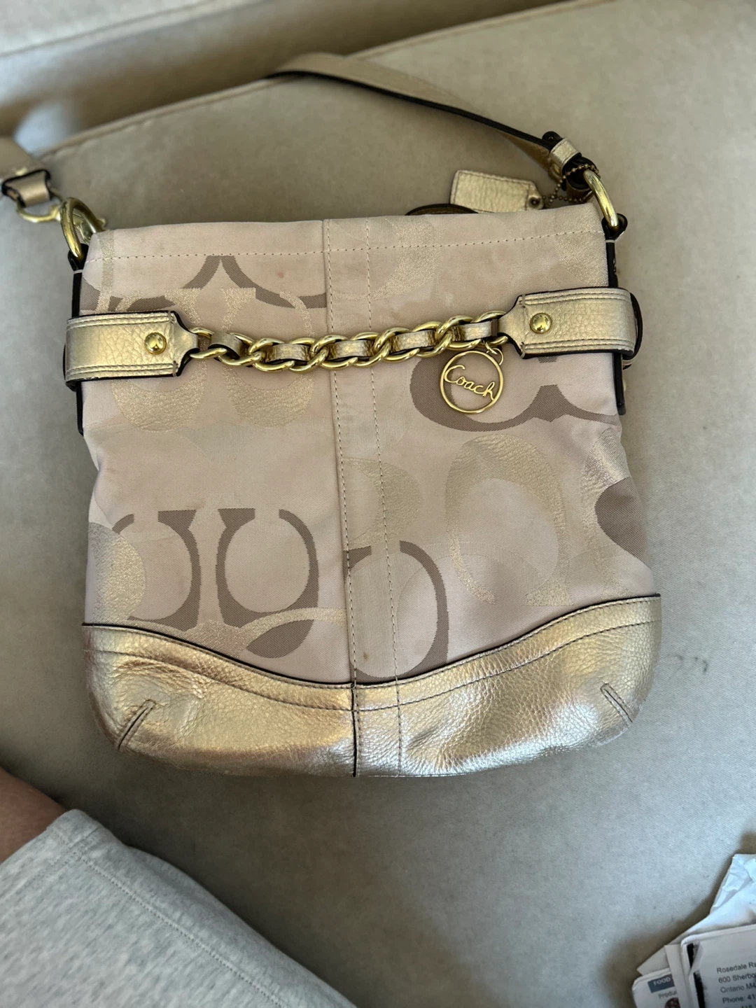 Coach Signature Gold and Beige Handbag