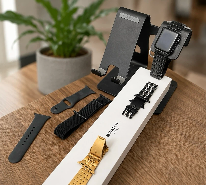 Apple Watch Series 3 with Lamicall Stand and Bands