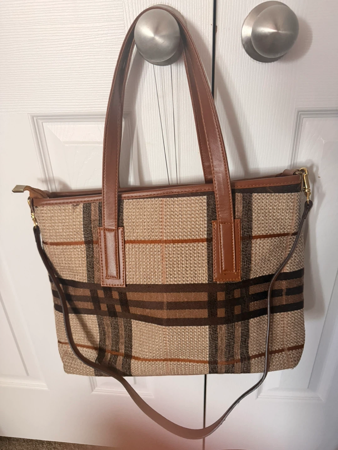 Brown Plaid Tote Bag
