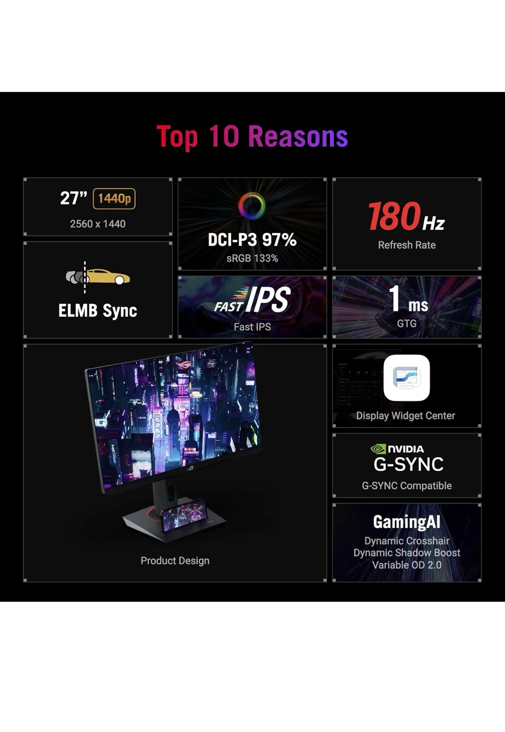 ASUS ROG 27" 1440p 180Hz Gaming Monitor - photo 4
