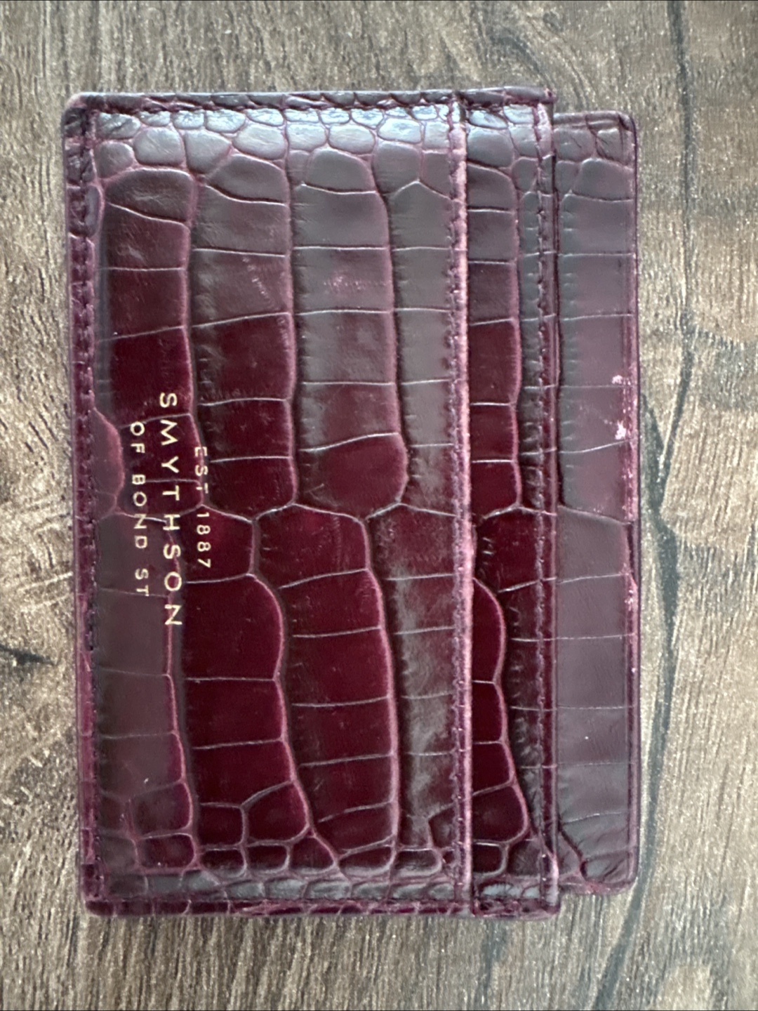 Smythson Burgundy Croc-Embossed Leather Card Holder - photo 3