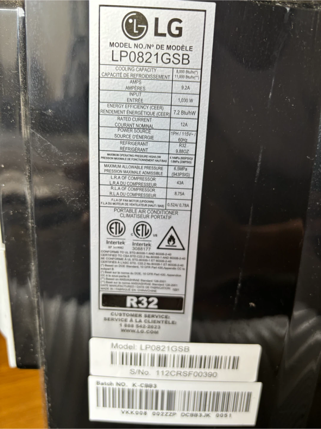 LG 8,000 BTU Portable Air Conditioner LP0821GSB - photo 4