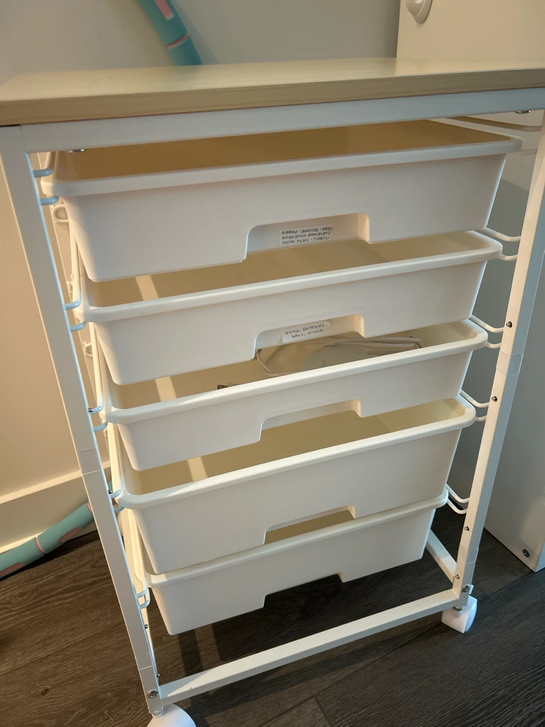 White 5-Drawer Rolling Storage Cart