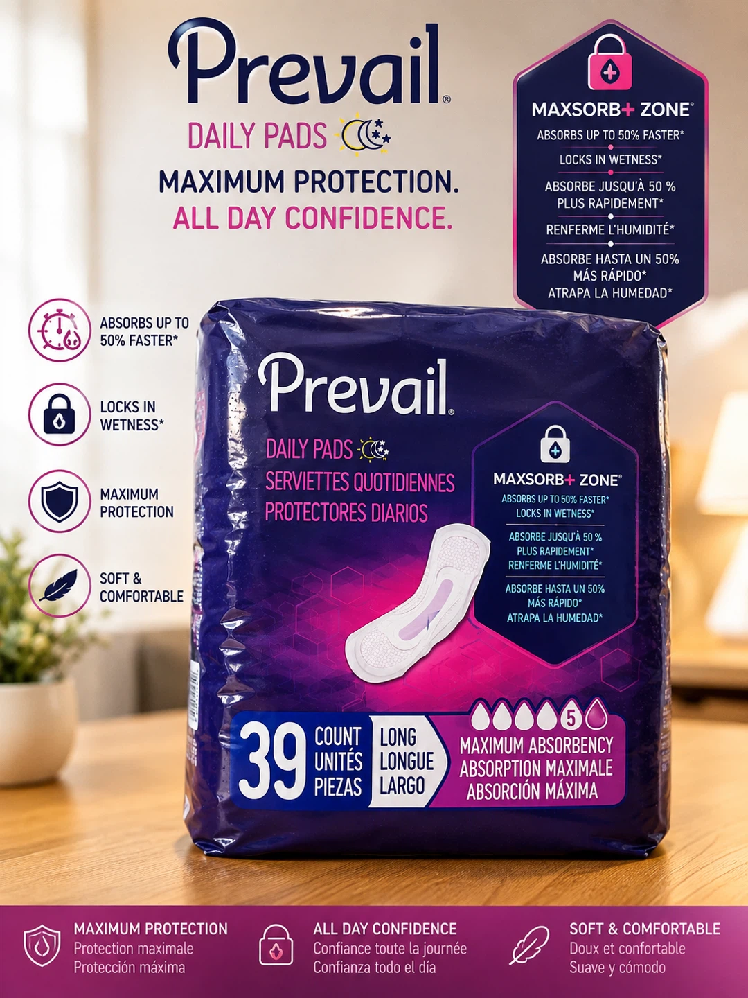 Prevail Daily Pads - Long Length - 39 Count