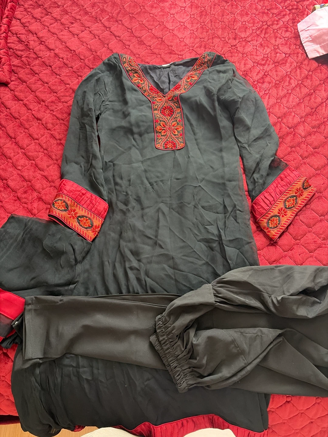 Black and Red Embroidered Salwar Kameez