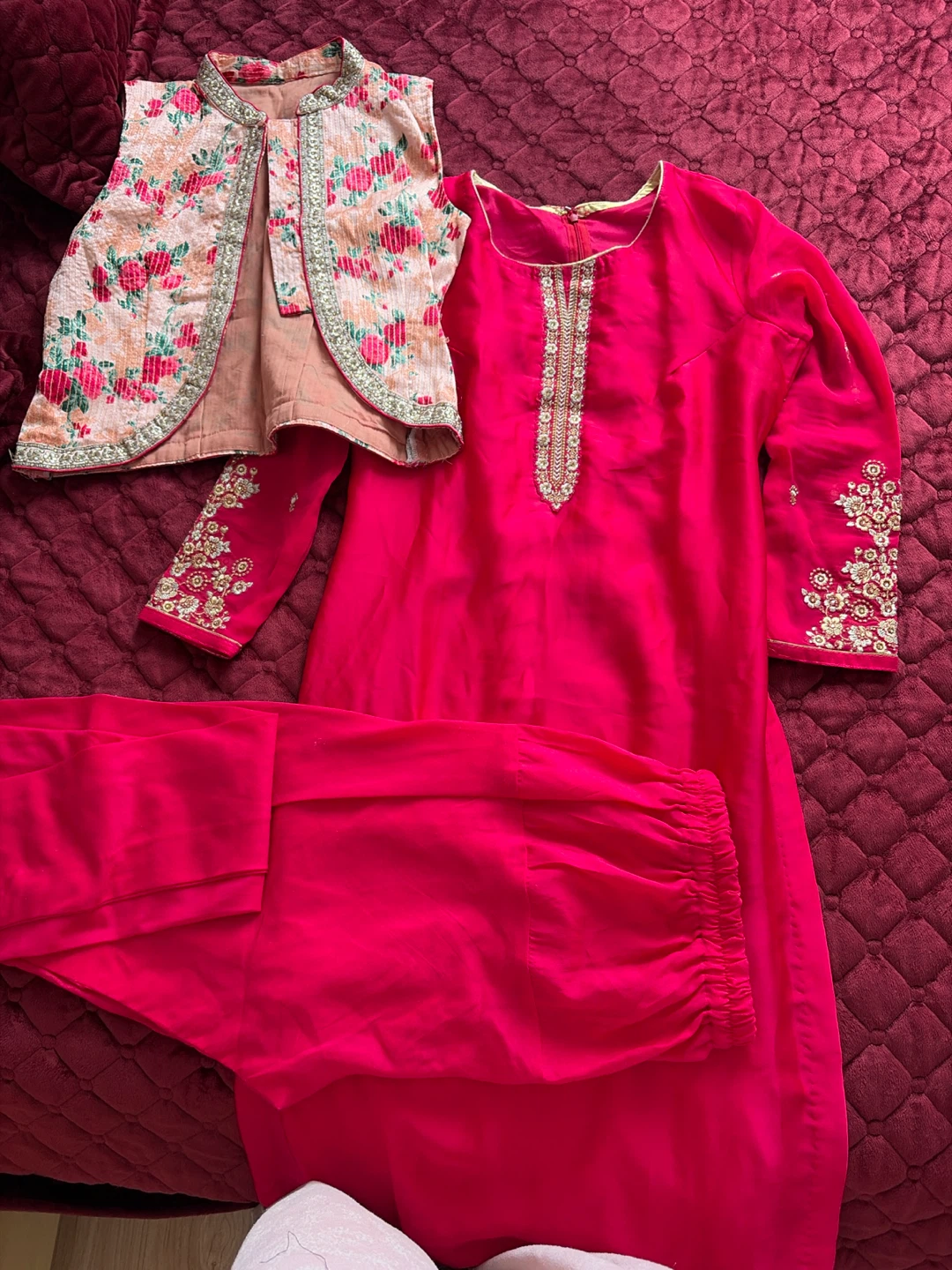 Pink Salwar Kameez with Floral Vest