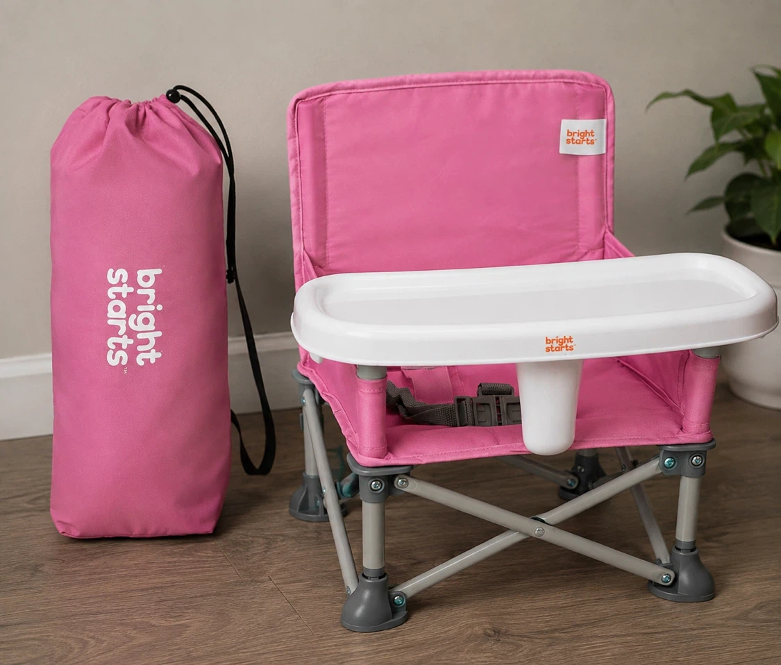 Bright Starts Pink Portable Booster Seat with Carry Bag