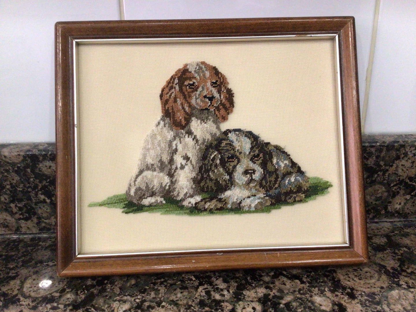 Framed Needlepoint Dog Art