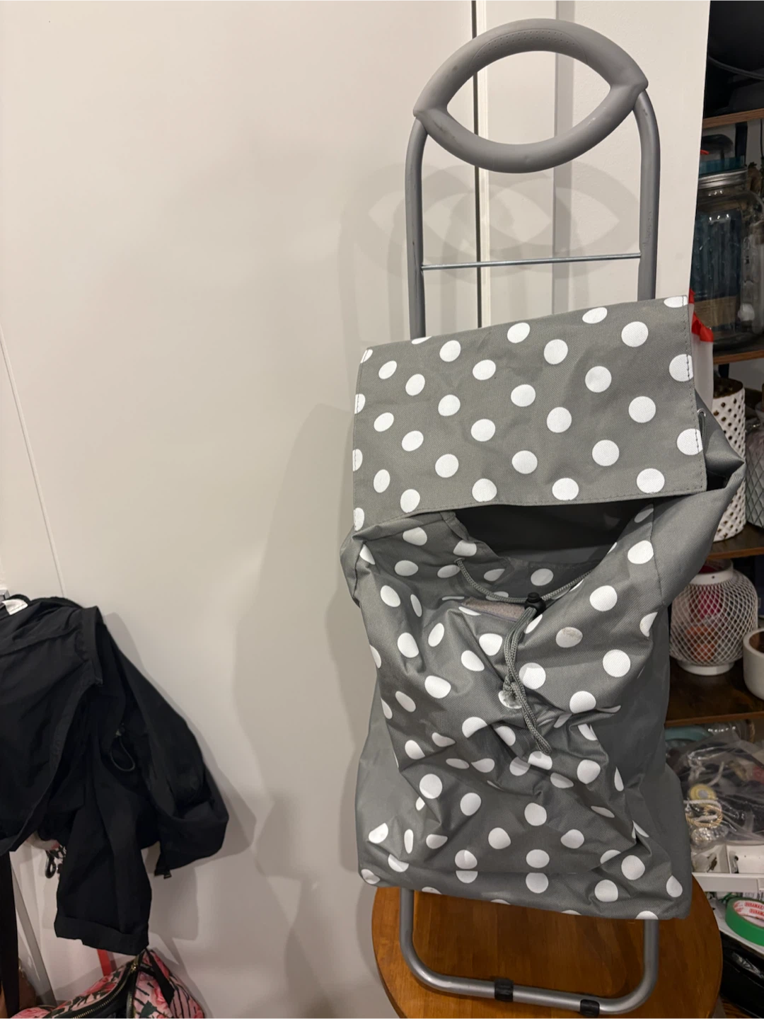 Grey Polka Dot Shopping Trolley