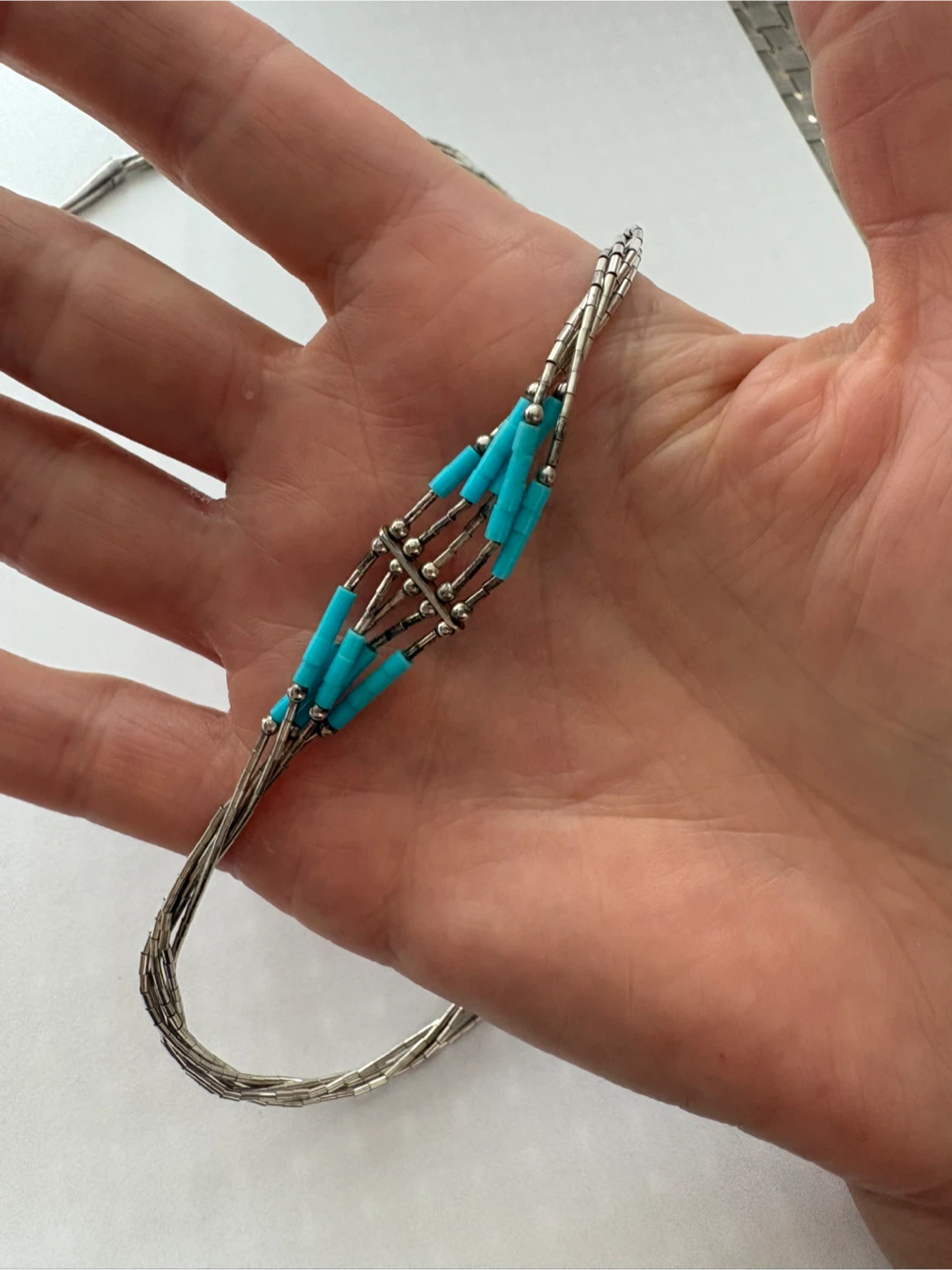 Native Sterling Silver and Turquoise Liquid Silver Necklace - photo 3