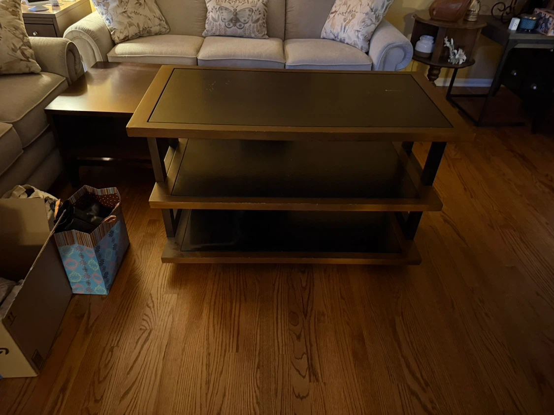 Three-Tier Wood and Black Accent Coffee Table
