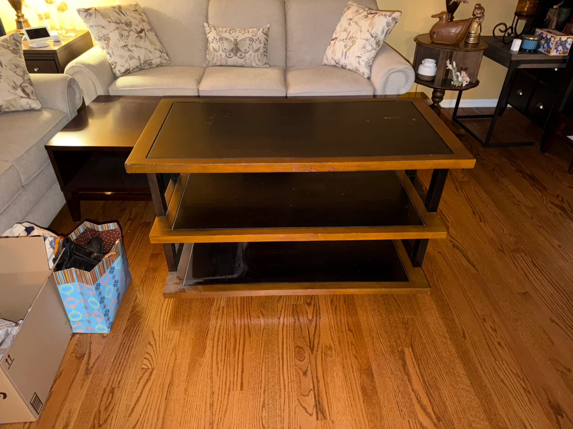 Three-Tier Wood and Black Accent Coffee Table - photo 2