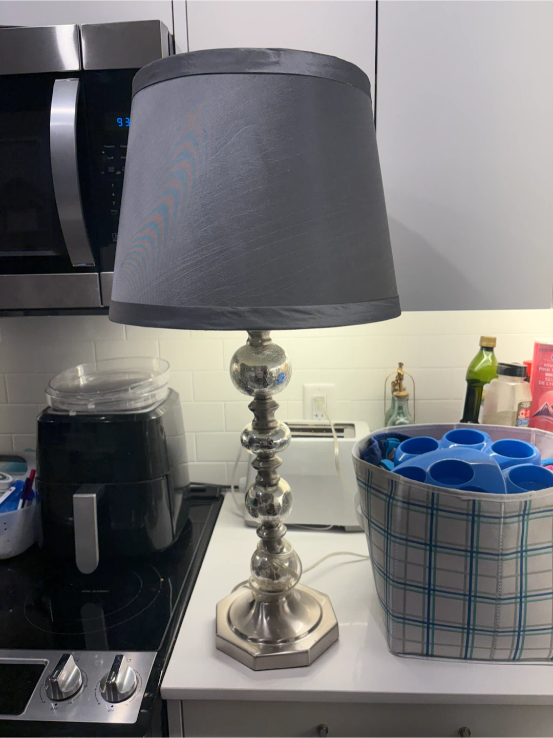 Silver Table Lamp with Grey Shade