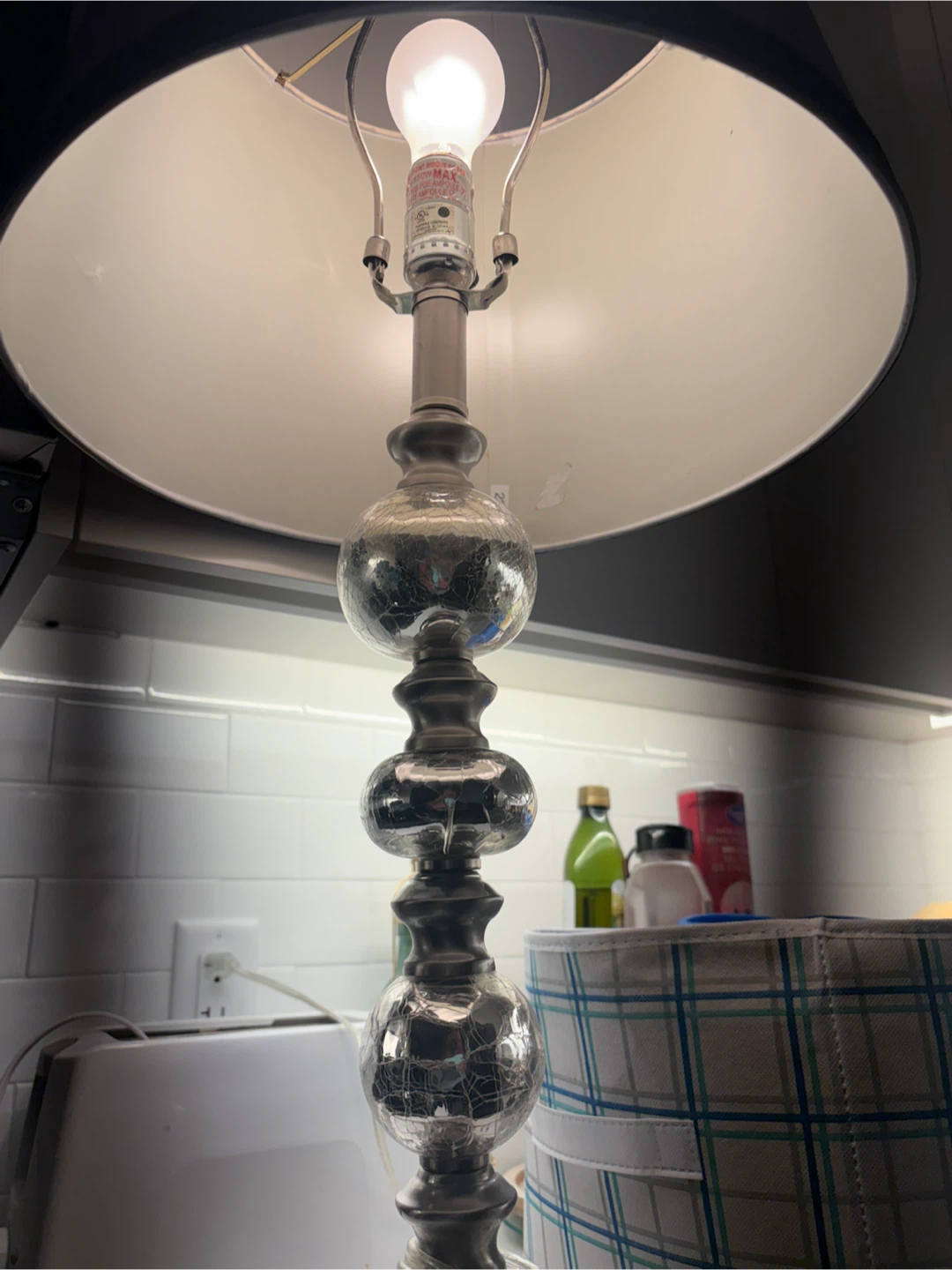 Silver Table Lamp with Grey Shade - photo 2