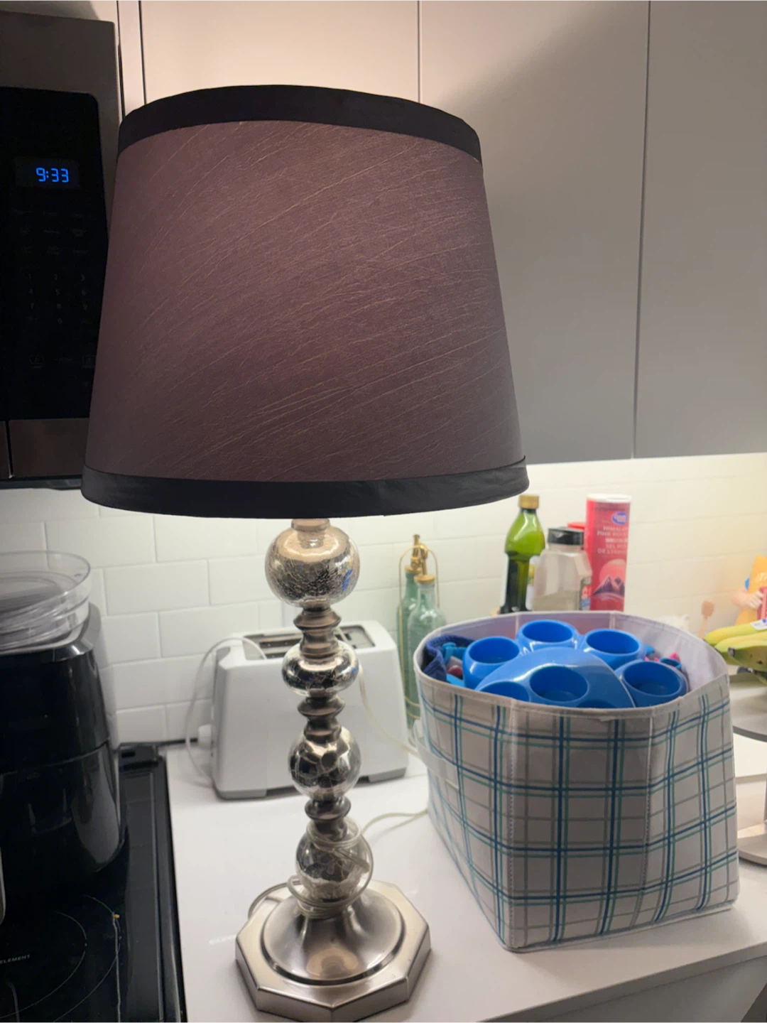 Silver Table Lamp with Grey Shade - photo 3