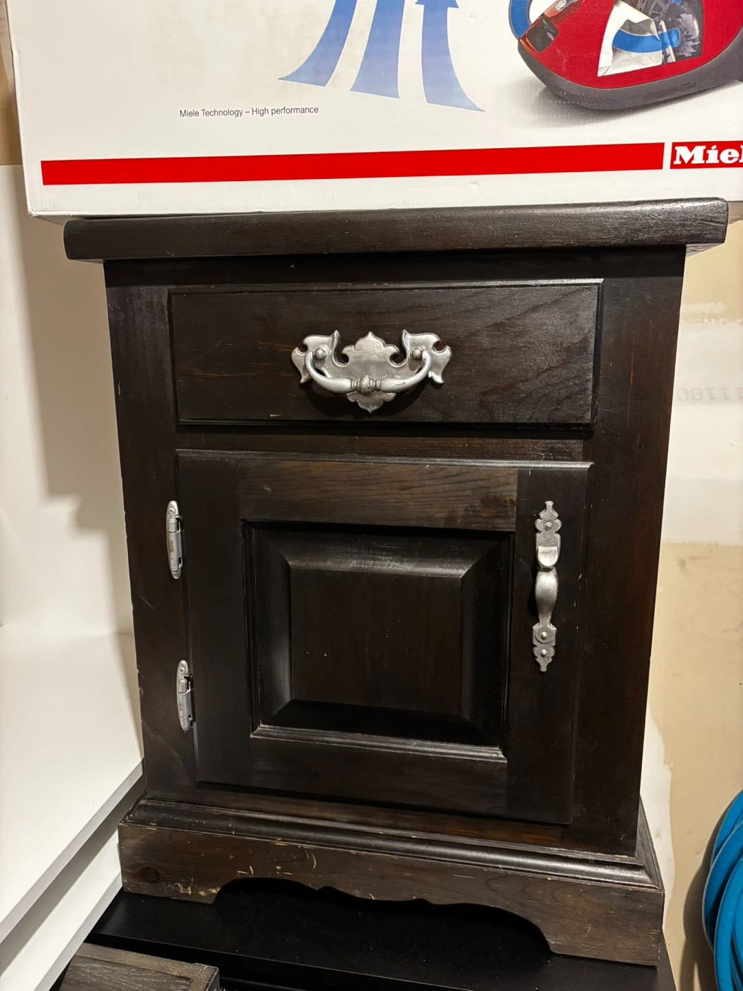 Dark Wood Nightstand with Drawer and Cabinet