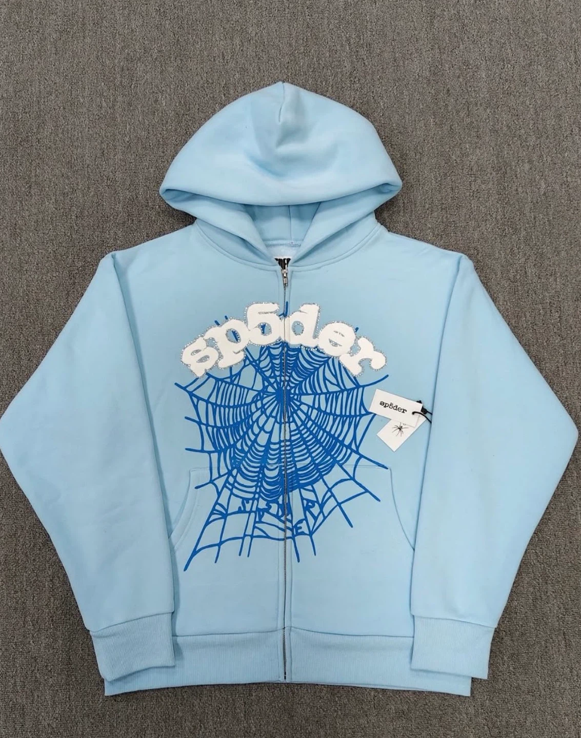 Sp5der Light Blue Zip-Up Hoodie
