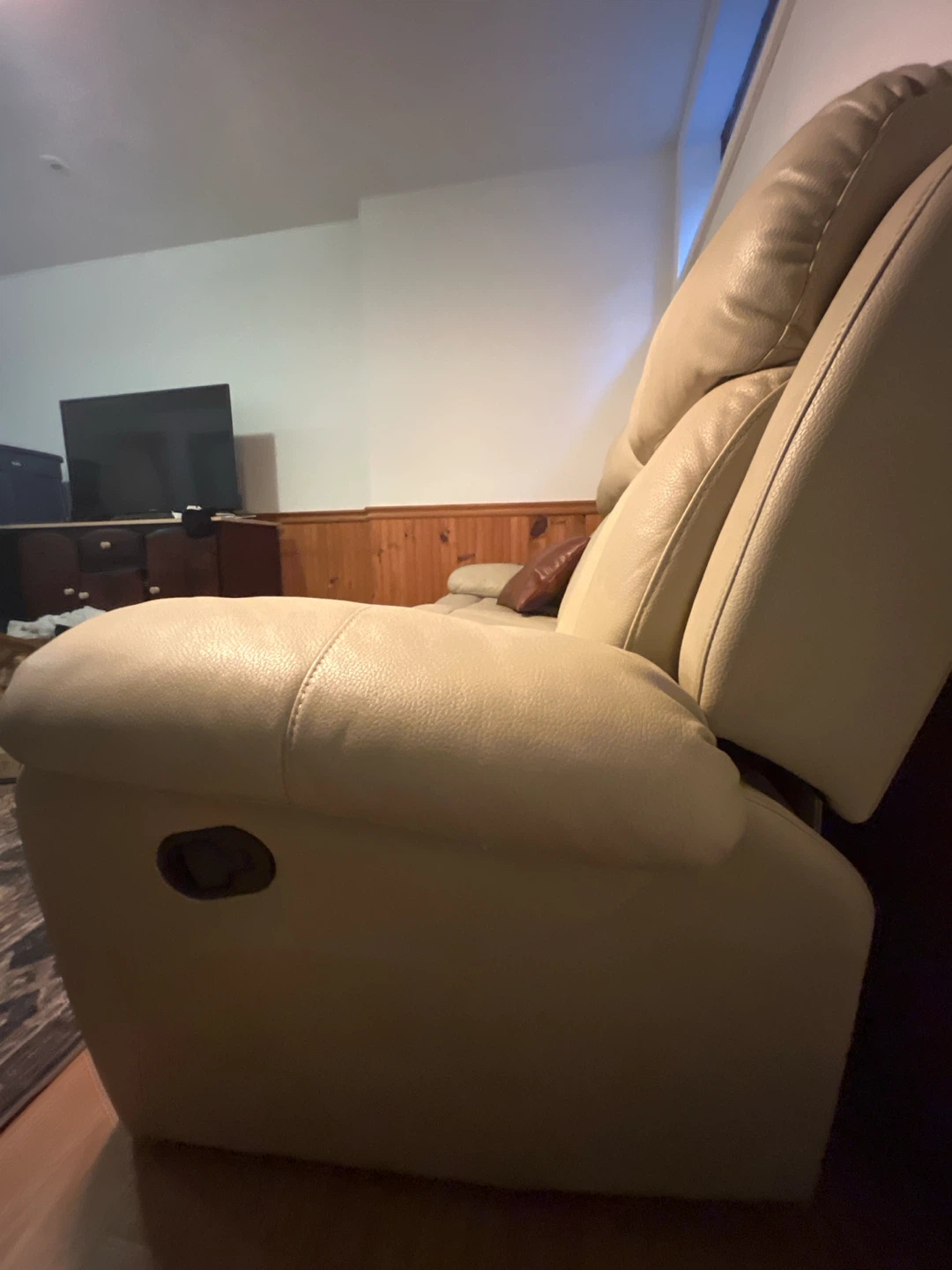 Tan Leather Reclining Sofa with Cup Holders - photo 3