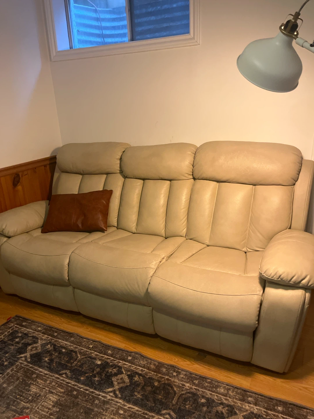 Tan Leather Reclining Sofa with Cup Holders - photo 4