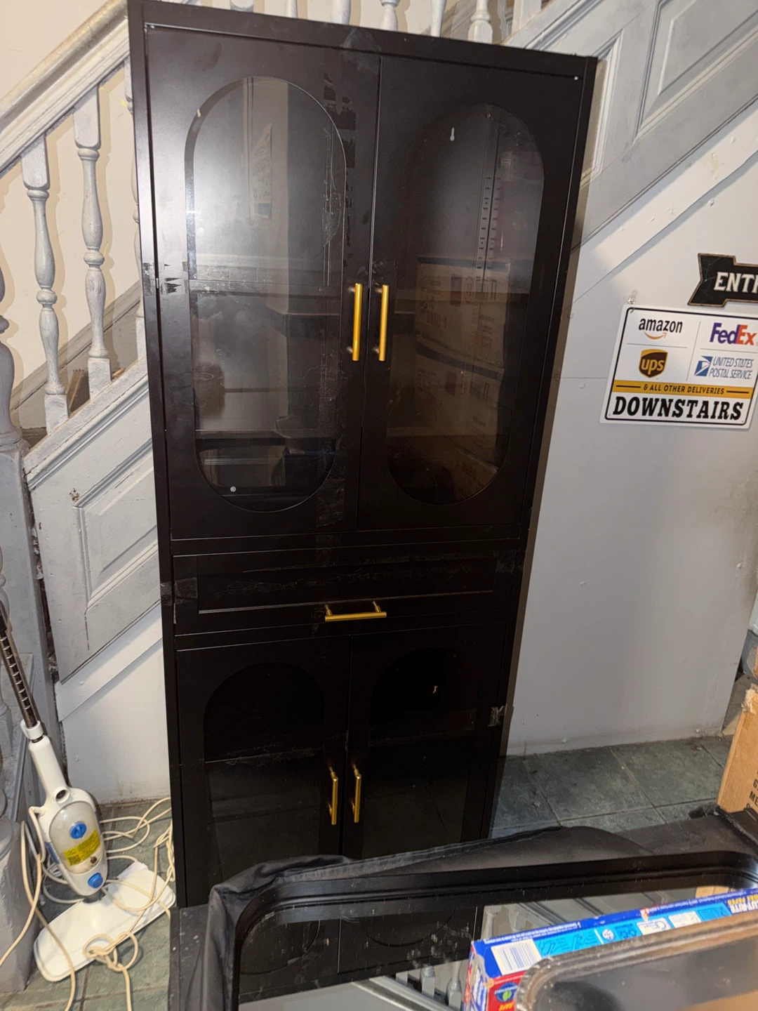 Black Display Cabinet with Glass Doors