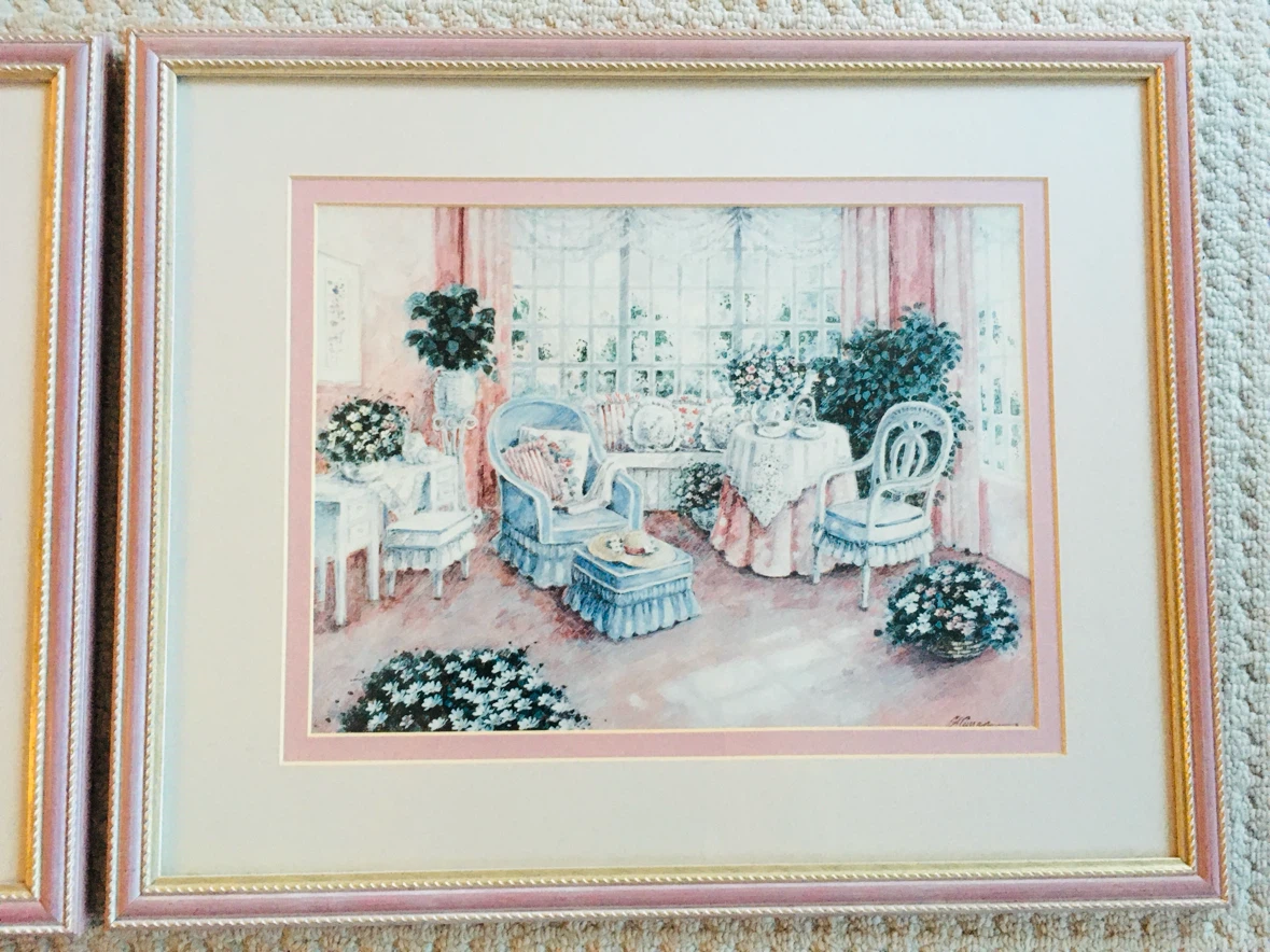 Set of 2 Framed Art Prints - Floral Room Scenes