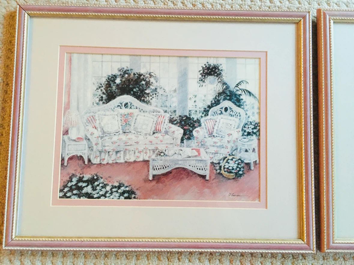 Set of 2 Framed Art Prints - Floral Room Scenes - photo 2