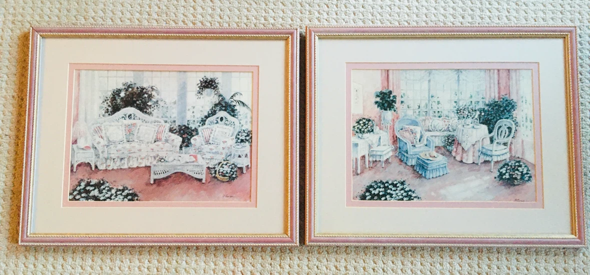 Set of 2 Framed Art Prints - Floral Room Scenes - photo 3