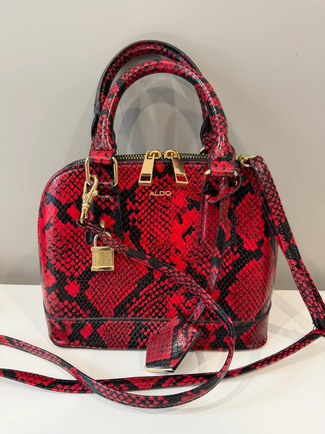 ALDO Red and Black Snakeskin Handbag