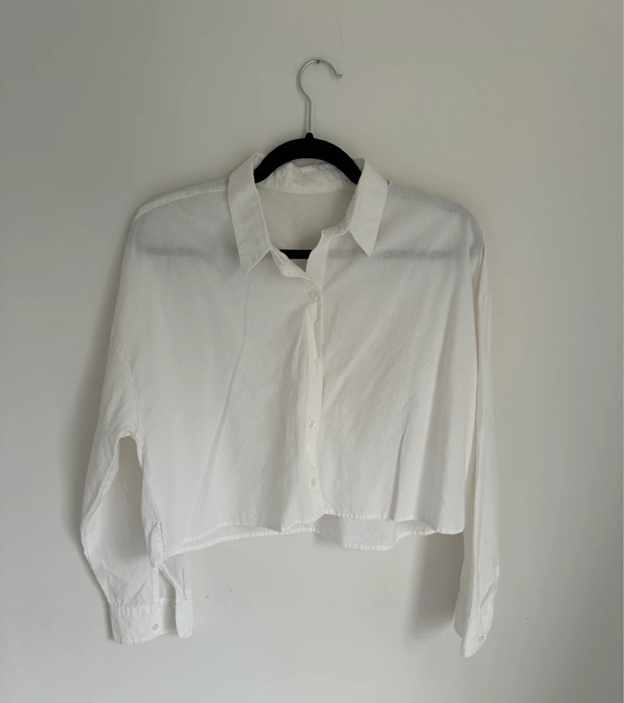 White Cropped Button-Up Shirt