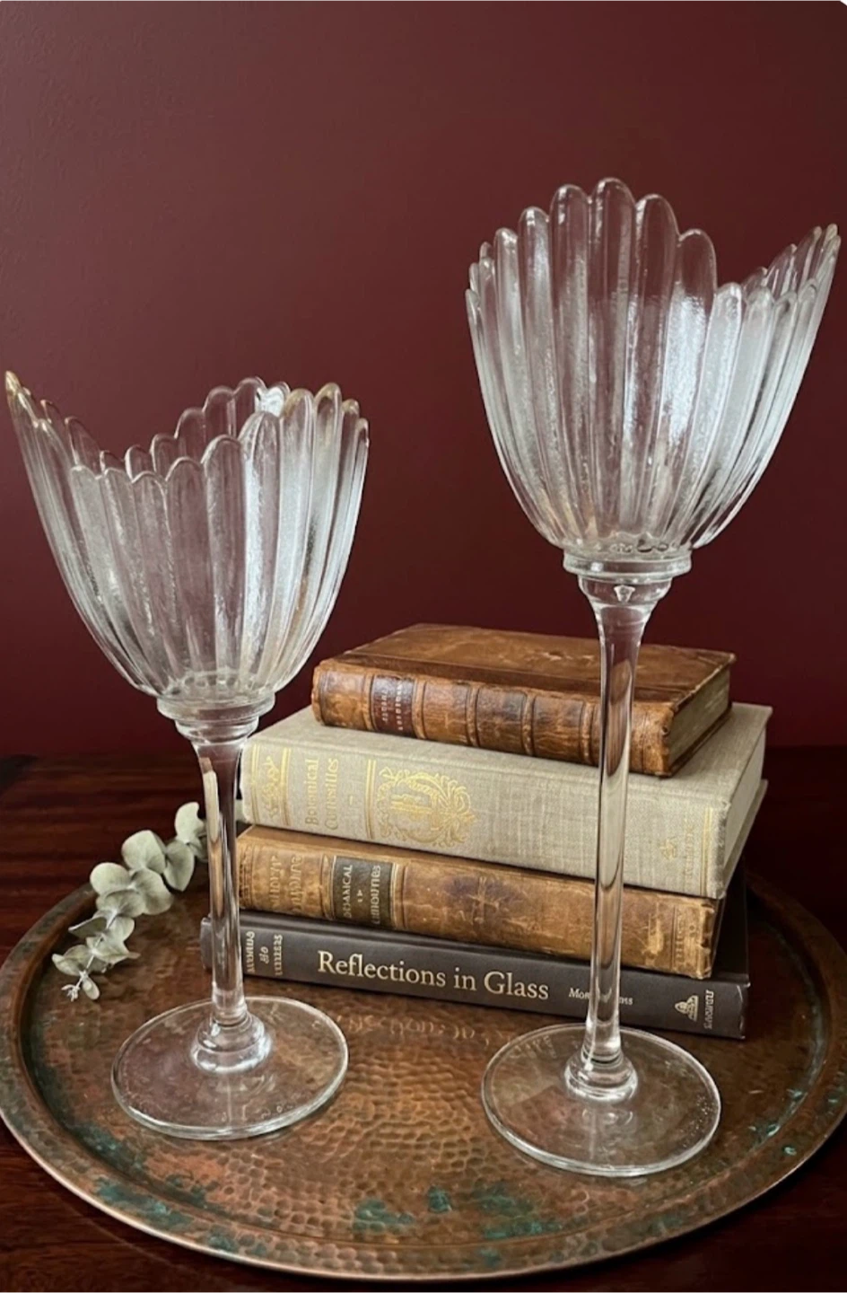 Vintage Tall 16" Ribbed Glass Hurricane Candle Holder Pair - photo 3
