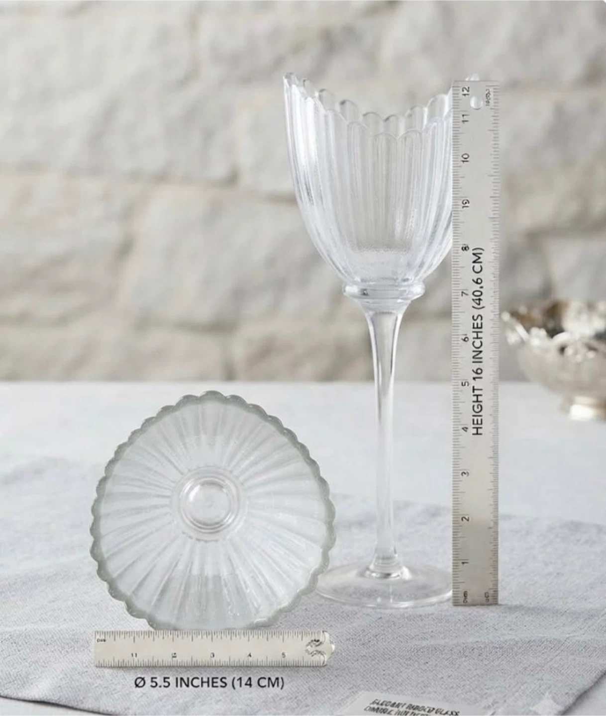 Vintage Tall 16" Ribbed Glass Hurricane Candle Holder Pair - photo 4