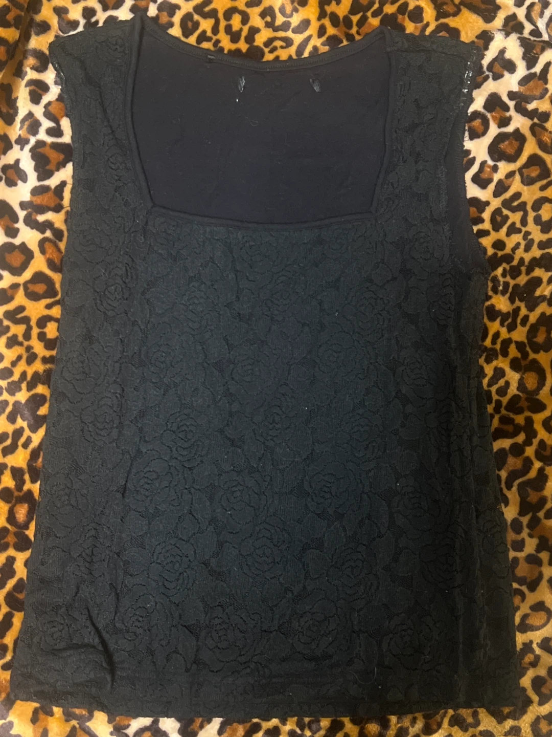 floral print lace tank top — square neck